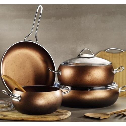 Kutahya has Porcelain Adora 7 Piece Granite Cookware Set G. Effect Copper