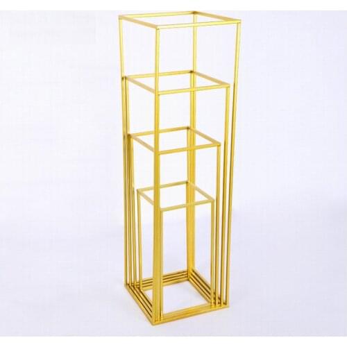 4pcs set Electroplated Gold Wrought Iron Rectangular Frame Wedding Party Supplies Road Lead Artificial Flowers Backdrop Stand