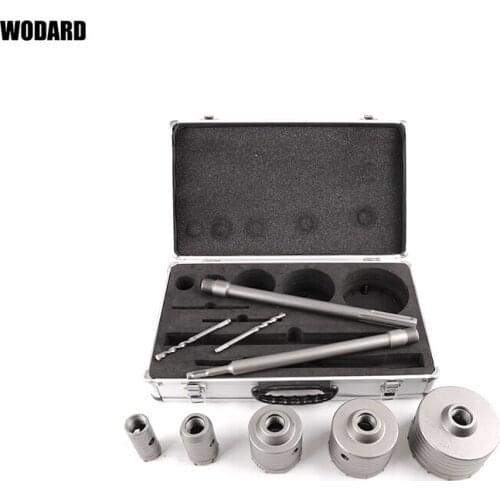9PCS Wall Hole Opener With SDS Plus and SDS Max Carbide Aluminum Box Set Hollow Electric Hammer Drill Bits Concrete Rock Masonry