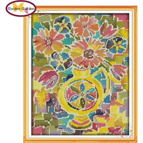 GG The Romantic Colorful Chrysanthemum Needlework Embroidery Sets Handcraft Christmas Cross Stitch Patterns for Home Decoration