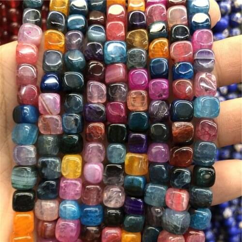 Strand Rainbow Square Onxy Rectangle Slab Loose Beads Mixtz Natural Crack Agate Rectangular Slice Pendants Jewelry For DIY