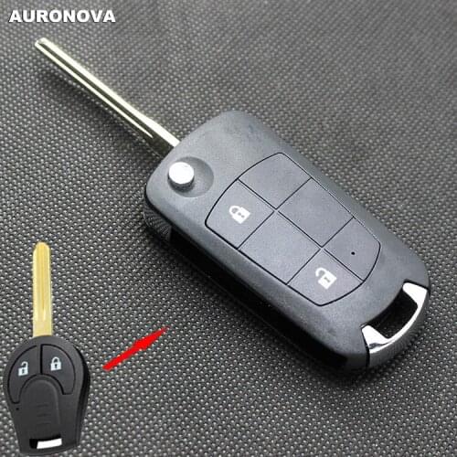 AURONOVA New Upgrade Flip Folding Key Shell for Nissan Sunny March Tiida Sylphy 2 Buttons Modified Remote Car Key Case