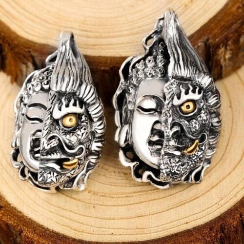 Charming S925 silver Heart carving silver ornament Buddha magic one mind between hanging silver necklace to ward off evil