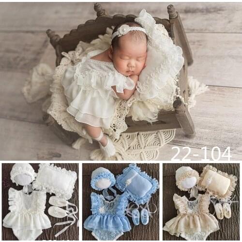 Baby Girls Clothing Lace Pillow Hat Headband Newborn Phtotgraphy Props Outfit For Photo Shoot Studio Accessories Birthday Dress