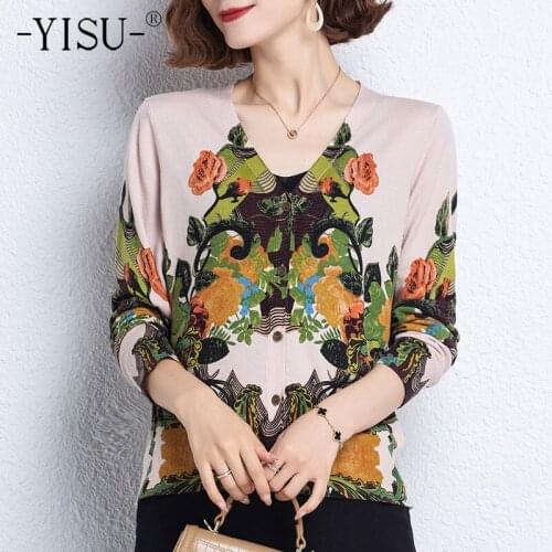 YISU Autumn Pullover Sweater Women Soft Loose Knitted Sweaters Jumpers Female Flowers printing sweater 2021 Womens clothing