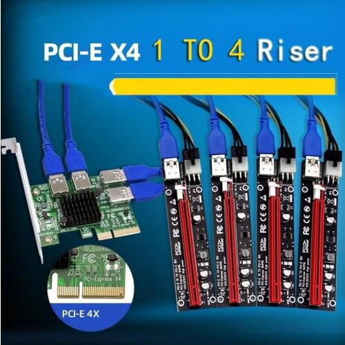PCI-E Riser 1 to 4 USB 3.0 Card Hub PCI Express X16 Riser Adapter For Bitcoin ETH Mining 4 Port USB3.0 PCI Express X4 Riser Card