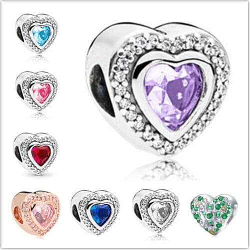 Colorful Love Big Beads Pendant Fit Original Pandora Charms Silver Color Bracelets Women Girl Jewelry Gifts Custom Classic Style