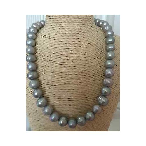 Stunning 10-11mm tahitian baroque grey pearl necklace 18inch 14k