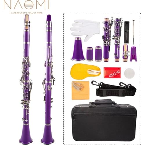 Naomi Professional Bb Clarinet ABS Clarinet 17-Key Cupronickel Plated Nickel Kit W/ Clarinet+Reeds+Strap+Case+Components Purple