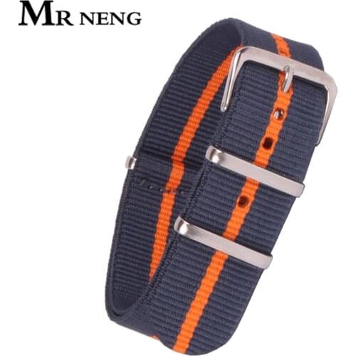 MR NENG Brand 16 18 22 24mm Navy/Orange Striped Nato Strap for Army Sport Watch Nylon Watchband 16-24 MM