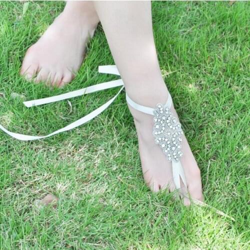 Luxury rhinestones foot ring barefoot sandals beach wedding anklet white sexy jewelry wedding shoes