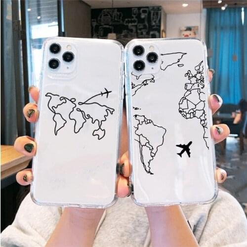 JAMULAR Luxury World Map Travel Soft TPU Phone Case For iPhone 11 Pro XS MAX 7 SE 2020 X XR 8 6 Plus Clear Silicone Cover Fundas