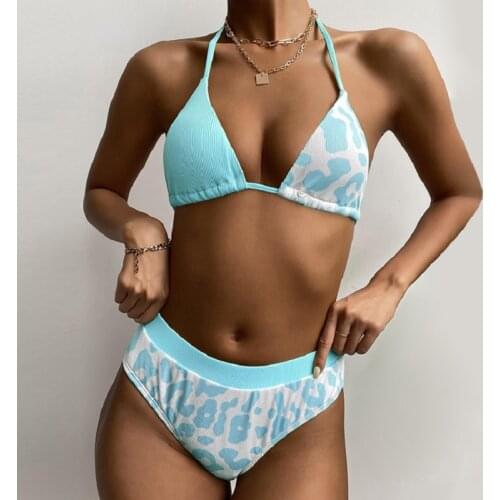 Sexy V Neck Swimwear Women Printed Bikinis Mujer High Waist Swimsuit Female Bandage Bathing Suit Stripe Biquini