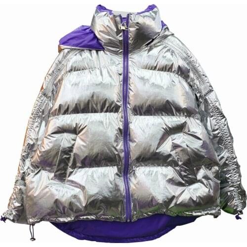 Silver Parka for Women Winter Wear Hooded Drawstring Candy Color Thickened Warm Cotton-Padded Clothes Lady Loose Overcoat