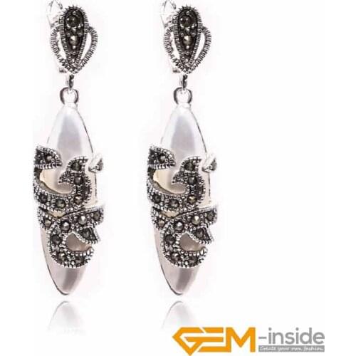 10x30mm Rhombus Stone Beads Tibetan Silver Dangle Jewelry Stud Hoops Jewelry Long Earrings Female Valentine Gift