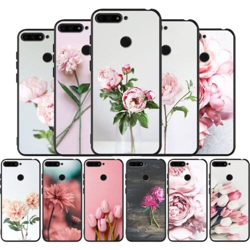 Pink Flower Peony black Silicone Phone Case For honor 30 20 Pro 8 8X 9 10 20 Lite Mate 10 20 30 Lite Pro cover