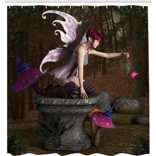 Fairy Shower Curtain Mythical Creature Forest Print for Bathroom