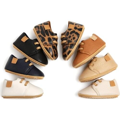 Citgeett 0-18M Newborn Baby Girls Boys First Walker PU Leather Solid/Leopard Print Soft Lace Up Cork Casual Shoes 7 Colors