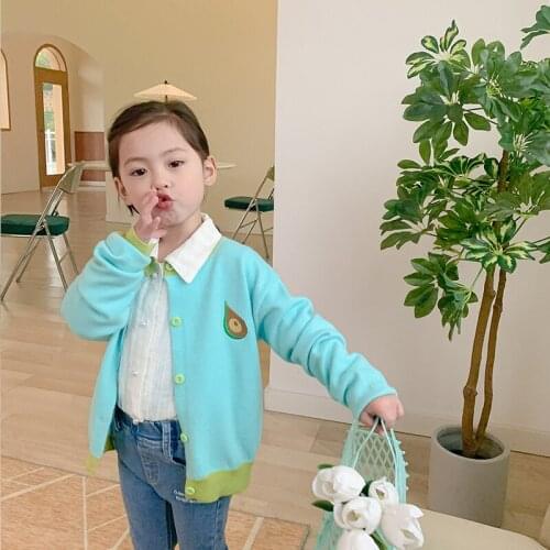 MILA CHOU 2021 Spring Autumn Girls' Knitting Avocado Pattern Green Cardigan Kids Children All-match Outwear Tops 2-8Y