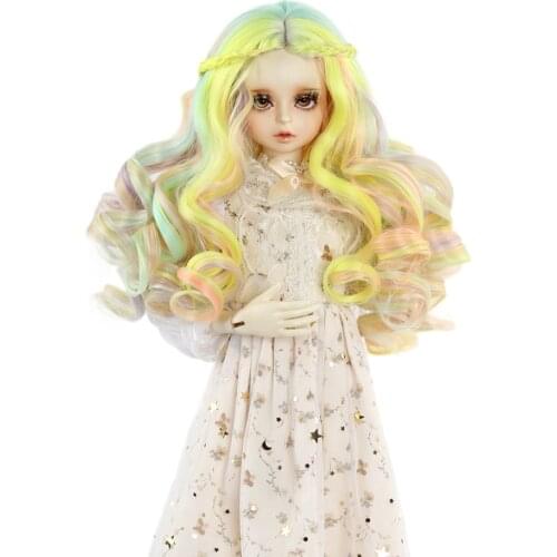 BJD SD Doll Hair Wig for 1/3 Doll Blue Purple pink Doll Wig High Temperature Fiber Gradient Color Long Curly doll hair