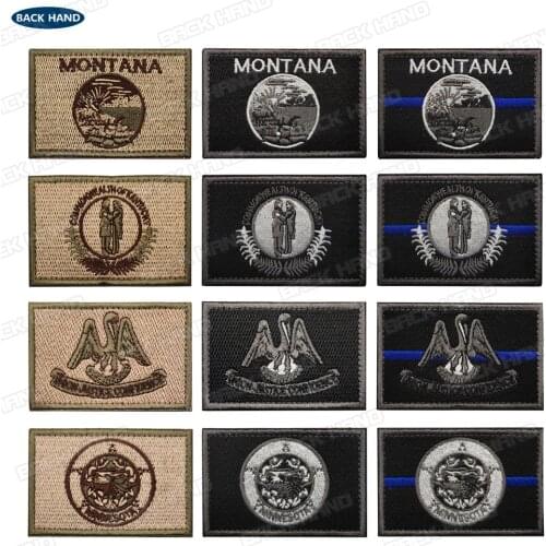 Embroidered Kentucky Louisiana Montana Minnesota State Patches United States State Flag Patch Tactical Fabric Flag Badges