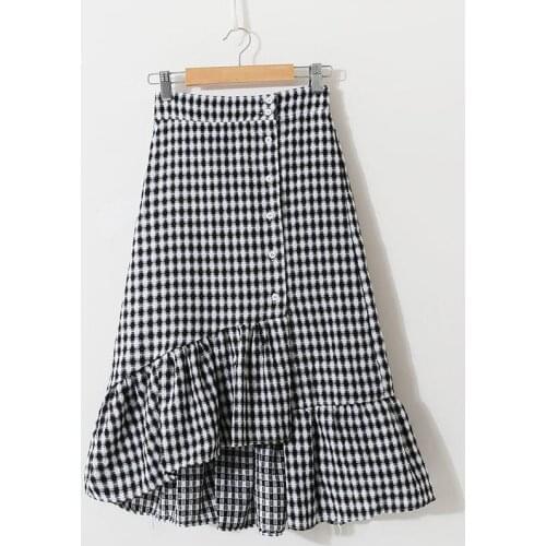 Zuolunouba Summer Women Fashion Skirt Lattice Button Harajuku Fishtail Skirt High Waist Slim Irregular Korean Version Female