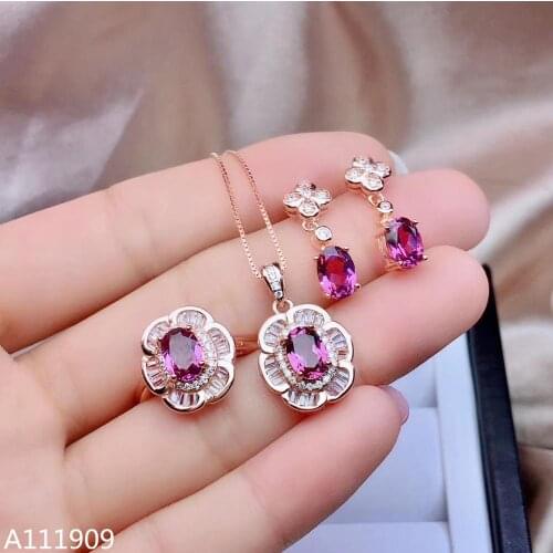 KJJEAXCMY boutique jewelry 925 sterling silver inlaid Natural Garnet Necklace Ring Earring Suit Support Detection beautiful