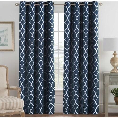 Moroccan Linen Printed Striped Blackout Curtains for Bedroom Living Room Window Treatment 2 Pcs Window Sun Curtain Panel