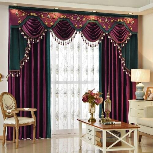 Custom curtain high class European style thicken shading purple color Italy velvet cloth blackout curtain valance tulle E914