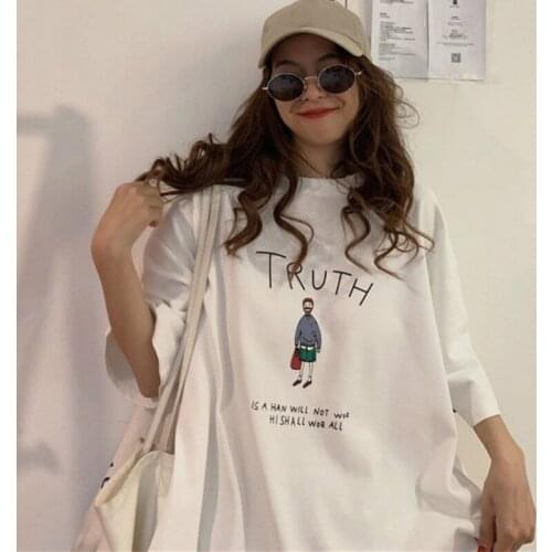 Large Size 2XL T-shirts Women Printed Korean Style Casual Loose Harajuku Students BF Streetwear Daily Oversize All-match Trendy