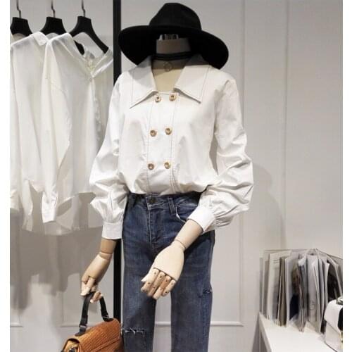 Autumn new fashion pure color turn down collar shirt womens long sleeve coat lady loose vintage outware TB3201