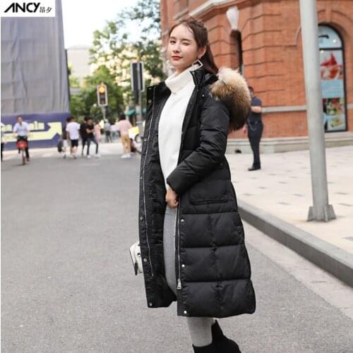 Women newest long hooded duck down coats female fashion over knee slim warm clothes lady popular winter thickened jackets