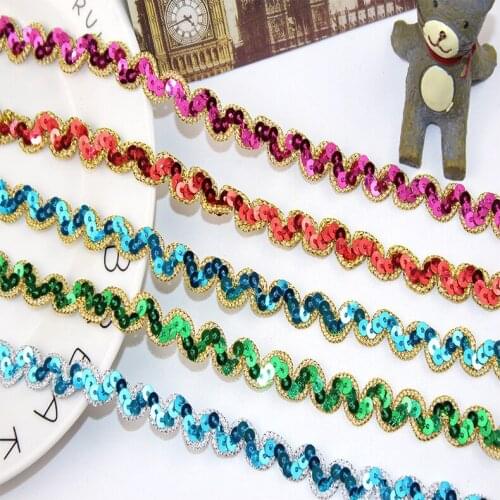 1M High Quality Lace Fabric Beaded Trim Curtain Applique 1cm Lace Ribbon Guipure Gold Sequin Lace Fabric Sewing Trimmings LE2