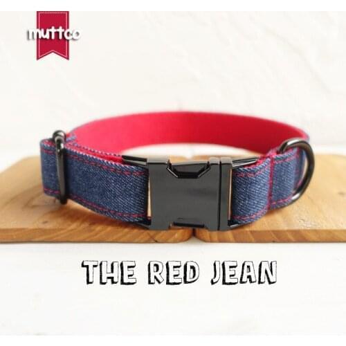 10pcs/lot MUTTCO wholesale self-designed collar THE RED JEAN mazarine and red dog collar and leash 5 sizes UDC038H