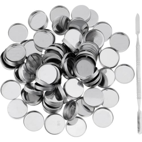 100 26mm Round Make Up Palette Empty Cosmetics Eyeshadow DIY Pans + Stick