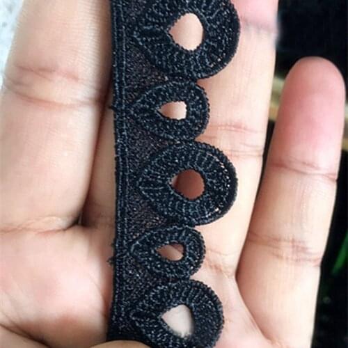 15yards/lot 2.5cm Water Drop Embroidered Lace Trim Polyester Black Guipure Lace Fabric for Clothing Curtain Dress