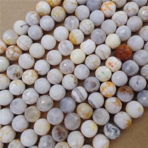 2 Strands 10mm White And Brown Dragon Veins Agate Facet Ball Loose Beads DIY Jeawelry Making 15.5Inch M515