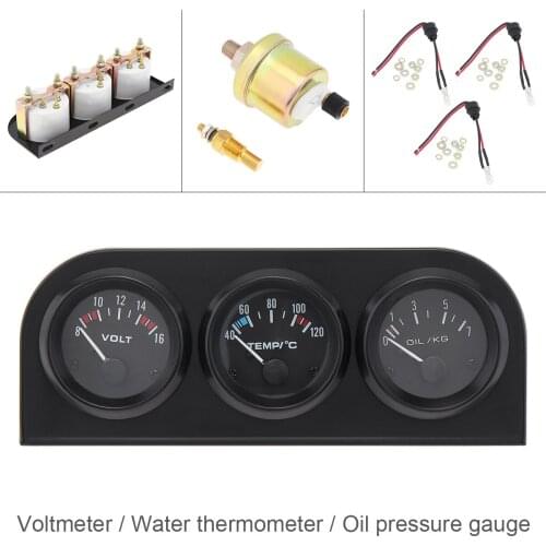 52mm 2 Inch 3 in 1 Triple Gauge Kit Water Temp Oil Pressure Volt Gauge Meter with Sensor