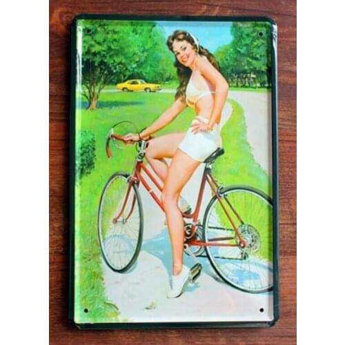 50pcs/lot Metal Sign shabby chic The bicycle girl Retro poster Vintage metal tin signs bar home cafe Pub wall Sticker G-64
