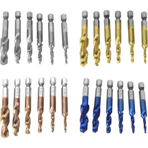 6PCS High Speed Steel 6.35mm Hex Shank Tap Drill Bit Compound Tap M3/M4/M5 M6/M8/M10 Hex Shank Drill Tap Set