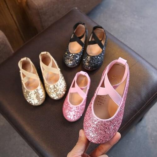 2021 Girls Ballet Flats Baby Dance Party Girls Shoes Glitter Children Shoes Gold Bling Princess Shoes 3-12 Years Kids Shoes