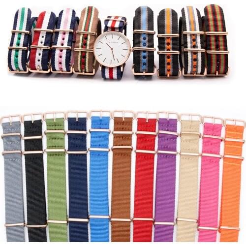 One-Piece Wristband for Sport Watch 18MM 20MM 22MM 24MM Width Nylon Strap Fashion Stripe Military Style 40 Colors Options