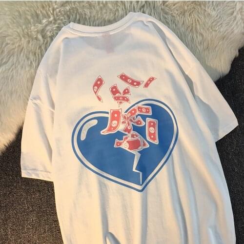 Printing T-shirt Summer Short-Sleeved Round O-Neck Mens Fashion Loose Cotton All-match Style INS Lovers Student BF