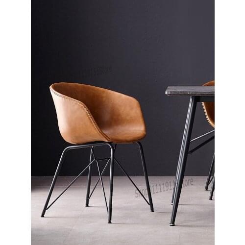 Nordic Light Luxury Saddle Leather Dining Chair Household Minimalist Table And Chair Net Red Retro Industrial Style Leather Chai