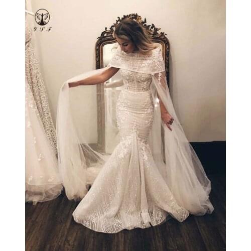 HL Designer Vestidos De Novias Portarit Mermaid Lace Floor Length Trumpet Long Sleeve Wedding Dresses 2020