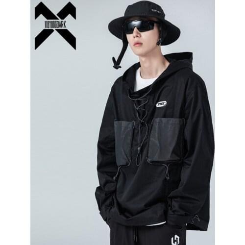 2021 Tactical Function Jackets Drawstring Design Cargo Windbreaker Streetwear Hooded Pullover Fashion Autumn Coat Techwear WB268