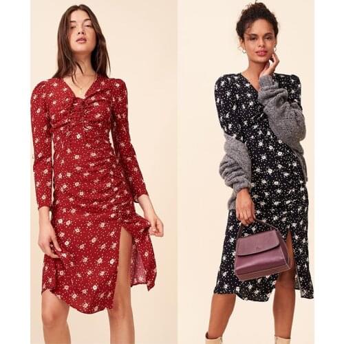 Patads light luxury French spring and summer French holiday style drawstring wrinkle asymmetric retro dress womens 2 colors