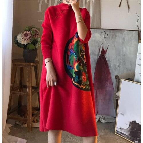 HOT SELLING Miyake fashion Color print dress autumn spell false three quarter O-enck dress IN STOCK