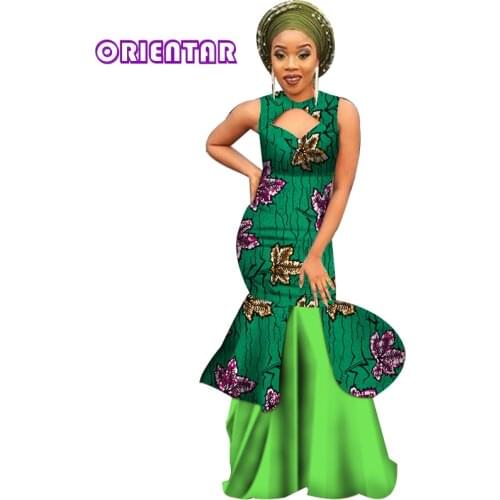 Fashion African Dresses for Women Sexy Sleeveless Bodycon Dress African Print Cotton Long Maxi Dress for Evening Party WY3758