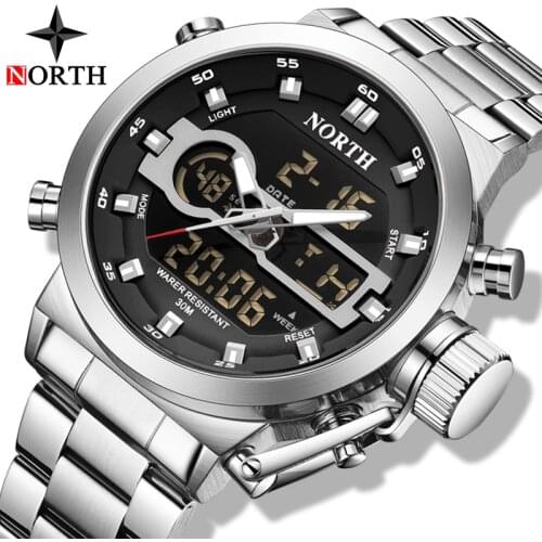 Watch Men NORTH Fashion Brand Luxury Casual Quartz Watches Men Stainless Steel Waterproof Sport Military Watch Relogio Masculino